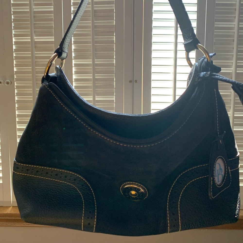 Black suede and leather hobo bag